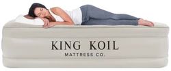King Koil Size Luxury Raised Air Mattress - Best Inflatable Airbed With Built-In Pump - Elevated Raised Air Mattress Quilt Top Queen Beige