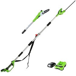 Greenworks G24PSHK2 2/1 Sierra y Cortasetos Pértiga a Batería, Correa Hombro, Barra Pértiga 20cm, Cortasetos 51cm, Cuchillas Doble Acción, Batería 24V 2Ah y Cargador, 3 Años de Garantía