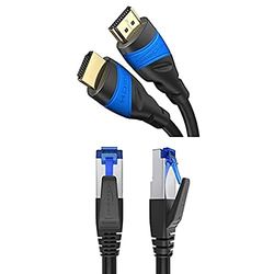 KabelDirekt Cavo HDMI 4K 4 m (4K@120Hz e 4K@60Hz, High Speed con Ethernet, HDMI 2.0) 1 m e cavo di rete Cat 7 RJ45 – 1,5 m – 10 Gigabit Ethernet, cavo LAN e patch