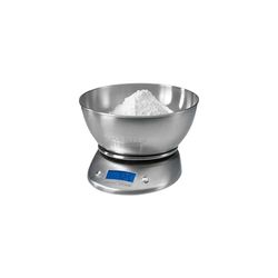 Digitale weegschaal met kom, weegschaal met lcd-display met multifunctionele en tarra-functie, van roestvrij staal, kom van 2 l, draagkracht tot 5 kg