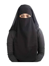 MyBatua 3 Layers Saudi Niqab In Breathable Black Georgette, Face Veil NQ-003