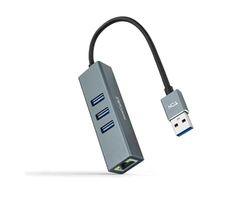 Conversor - conversor USB 3.0 a ethernet gigabit con 3 Puertos USB 3.0, Cable de 15 cm, Color Gris, Ideal para Conexiones rápidas y eficientes.
