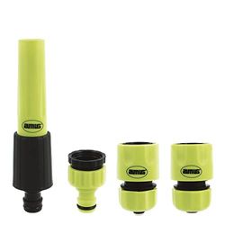 Amig - Irrigatieset | 4 componenten | 1 irrigatiesproeier met instelbare doorstroming, 1 adapter met verloopstuk en 2 snelverbindingen van 1/2 inch en 3/4 inch met stopfunctie | pistachegroen en zwart