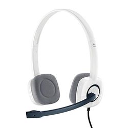 Logitech H150 Auriculares com cabo, som estéreo com microfone giratório, duas cavilhas de conexão jack de 3,5 mm, controlos integrados, PC/Mac/portátil, branco