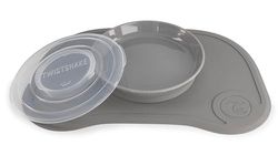 Twistshake Click-Mat 38 x 25 cm Toalha de mesa individual placa de alimentação para mesa prato selado com tampa de alimentação para bebés, louça, sem BPA, 6 meses, cinzento pastel