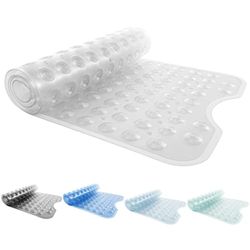 ANSIO® Long Tapis de Bain en PVC antidérapant Anti-moisissure avec Trous de Drainage et ventouses Lavable en Machine Transparent 102 x 40 cm