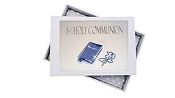 WHITE COTTON CARDS Blanc Coton Cartes première Communion Mini Album Photo, Bleu Bible et Croix, Com-b1t, Tableau, Blanc, 12.5 x 17.5 x 2.5 cm