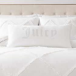 Juicy Couture - Zilveren strass decoratief kussen, premium sierkussen, woonkamer en slaapkamer decor, Hannah 40,6 x 91,4 cm, wit fluweel