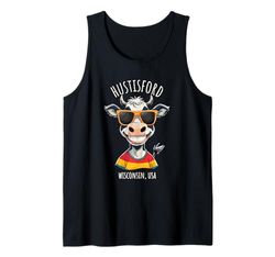 Hustisford WI USA - Mucca divertente cartone animato design Canotta