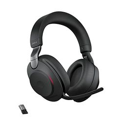 Jabra Evolve2 85 Draadloze Headset – UC-gecertificeerde Stereokoptelefoon met Noise Cancelling en Lange Batterijduur – USB-A Bluetooth Adapter – Zwart