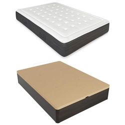 mattfy - Pack Colchón Viscoelástico Alma + Canapé Madera Abatible Gran Capacidad | Color Wengué 135 x 200