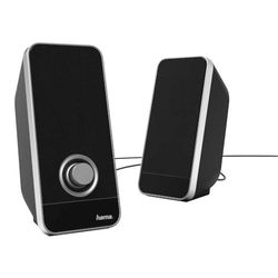 Hama Sonic LS-206 Enceintes pour Ordinateur - Système Stéréo 2.0, Haut-Parleurs Alimentés en USB, Connexion Jack 3.5mm - Noir/Argent