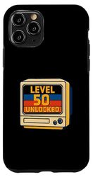 50th Birthday Level 50 Unlocked Funny Retro TV Monitor Movie Case for iPhone 11 Pro