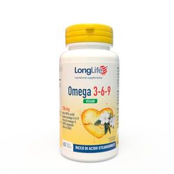 LongLife® Omega 3 6 9 Vegan | Integratore di acidi grassi 100% vegetali ALA e SDA | Ricco di omega 3 | Funzione cardiovascolare | 60 perle | Vegan e senza glutine