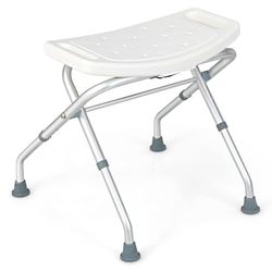 Fantas hopfällbar duschstol, 49–52,5 cm höjdjusterbar duschstol, 150 kg belastbar duschbänk, badrumspall med halkfria gummifötter i vitt