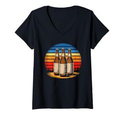 Donna Retrò Birra Bere Alcol Maglietta con Collo a V