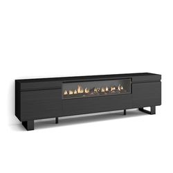 Skraut Home TV-kast | televisie | woonkamermeubel | opslag | 200 x 57 x 35 cm | voor tv's tot 80 inch | elektrische open haard | industrieel design | moderne stijl | zwart