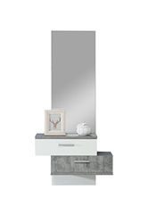 FORTE SKIVE kompaktowa garderoba z lustrem i 2 szufladami, materiał drewnopochodny, wygląd betonu w połączeniu z białym, 75,4 x 157 x 25,6 cm