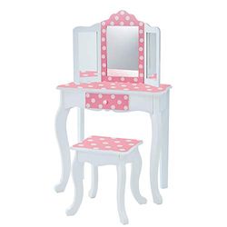 Teamson Kids Roze met Wit Houten make-uptafel Kaptafelmet Stoeltje en Spiegel VEN-TD-11670F