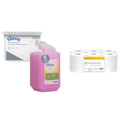 Kleenex Everyday Use Hand Soap 6331 - Pink Hand Wash - 6 x 1 Litre Hand Wash Refills (6 Litre total) & AmazonCommercial 416647 2-Ply Mini Jumbo Toilet Roll, Unscented, White, 6684 count