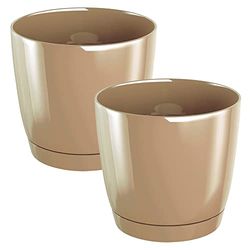 WELLHOME 2 x ronde bloempot van kunststof Coubi rond P in koffiebruin met melk 18 (L) x 18 (B) x 16,5 (H) cm