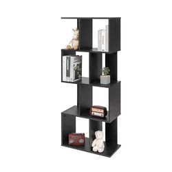 Iris Ohyama, Decoratieve boekenkast met 4 planken/boekenplank in S-vorm, Ontwerp, Modulare, kantoor, kamer, bibliotheek - Display Shelf - SRK-W4 - Zwart Eiken