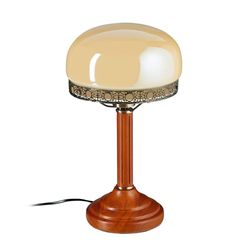 Relaxdays Lampe de table ou bureau, ronde, design nostalgique, abat-jour en verre et pied en bois, beige