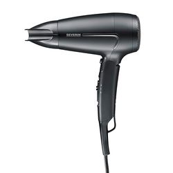 Severin Seche cheveux de voyage, Sèche cheveux avec poignée pliable et concentrateur amovible, double intensité : 110/220 V, sèche-cheveux compact 1 600 W, Noir, HT 0159