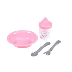 BEBE - Juego de comidas con plato + cubiertos y taza de plástico Essen'Ciel rosa