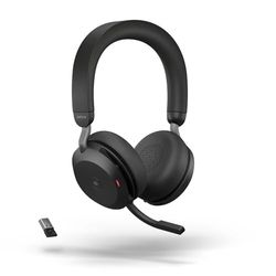 Jabra Evolve2 75 trådlöst PC-headset med 8 mikrofoner - stereohörlurar med dubbelt skum och justerbar avancerad aktiv bullerdämpning, bluetooth-adapter med USB-A- och MS Teams-kompatibilitet - svart