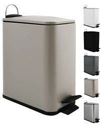 Spirella, Poubelle à pédale 5 Litres, Modèle Erik, Rectangulaire, Fermeture douce et silencieuse grâce au système slow close, Utilisation sécurisée avec des pédales antidérapantes, Taupe Mat