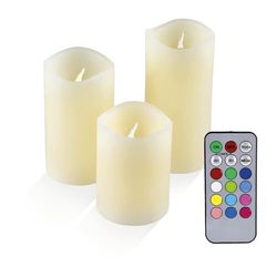 OLYMPIA IOIO - Set di 3 candele di vera cera con telecomando e 48 LED che cambiano colore