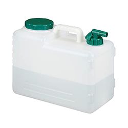 Relaxdays jerrycan met kraan, 15 liter, voor drinkwater, kunststof, bpa-vrij, met handvat, camping, festival, wit/groen