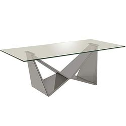 DRW Tavolino da Salotto in Acciaio Inox e Vetro temperato da 8 mm, Colore Acciaio, 120 x 60 x 45 cm