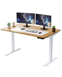 RISE UP Dual Motor Electric Standing Desk 48x30" Natural Bamboo Desktop Premium Ergonomic Adjustable Height Sit Stand-up Home Office Computer Desk Table Motorized Powered Modern Furniture Small