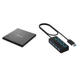 Verbatim Lettore CD/Dvd Esterno Slimline - USB 3.2 Gen1 con Porta USB-C con Cavo USB-C a USB-A e Design Compatto da Viaggio, in Metallo Spazzolato & Sabrent Hub USB 3.2 Gen 1, Ciabatta multipresa USB