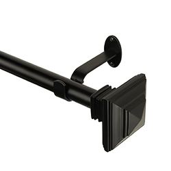 Elrene Home Fashions 1" Window Drapery Single Curtain Stacked Square Finial, Metal, Antique Black, 48"-86" Adjustable Rod
