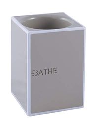AWD Interior FELINO Bicchiere Porta spazzolini, Poliresina, Beige e Bianco, 6,5 x 6,5 x 9 cm