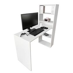 amuéblate online - Mesa de Escritorio con Estantería Modelo Alaska, Mesas para Ordenador, Acabado en Blanco, Práctica y Funcional, Medidas: 122 cm (Ancho) x 53,2 cm (Fondo) x 140 cm (Alto)