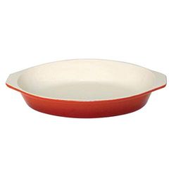 Vogue Oval Cast Iron Gratin Dish 650 ml, Orange, Size: 40(H) x 140(W) x 195(D) mm, Enamelled Cast Iron, Induction Compatible, All Oven & Hob Type Compatible, Potato Gratin Oven Dish, GH318
