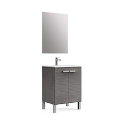 Baikal Mueble de Baño Neo, Dos Puertas, Mueble con Patas. Varios Acabados y Medidas. Melamina 16mm. Mueble MONTADO. 2 Puertas con Espejo 60 cm Ceniza