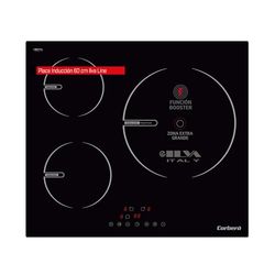 Corberó CCIG9322 Plan de travail à induction 3 zones Puissance 6 000 W Contrôle tactile 1 booster Grande zone 30 cm Plaque avec minuterie 99 min Déconnexion et verrouillage de sécurité Noir Verre