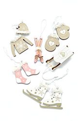 HEITMANN DECO Juego de Adornos Colgantes para árbol de Navidad, de Madera, 6 Piezas, decoración navideña, Color Natural/Rosa/Blanco