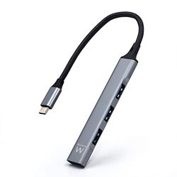 Ewent EW1145 USB C-hub, 4-port ultratunn datahubb med 3 USB A 2.0-portar, 1 USB A 3.2-port, Slim Type A Hub för Macbook Pro/Air, bärbar dator, PS5/PS4 och Mac OS, Windows, Android aluminium