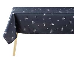 Douceur d'Intérieur, Nappe Rectangle (150 x 240 cm) Sapin Marine/Argent, Polyester Imprimé Métallisé