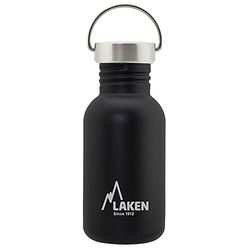 Laken Basic roestvrijstalen fles, drinkfles met brede opening met roestvrijstalen schroefsluiting, BPA-vrij, 0,5 l, zwart
