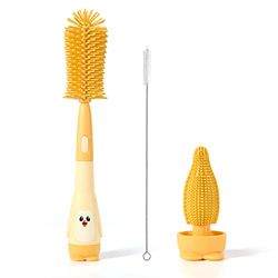 3 en 1 Silicone Goupillon Biberon, Goupillon Gourde Compact et Debout, Multifonction Brosse Biberon pour Biberon, Bebe Gourdes, Tetine, Paille