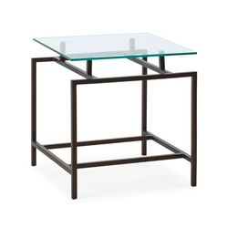 Estantería con laterales verticales de cristal templado y combinación de baldas en DM lacado en Gris Perla Brillo y madera chapada en nogal.