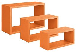 Homemania Trittico Wandrek voor woonkamer, slaapkamer, kantoor, MDF, oranje, 45 x 27 x 15,5/40 x 22 x 15,5/35 x 17 x 15,5 cm