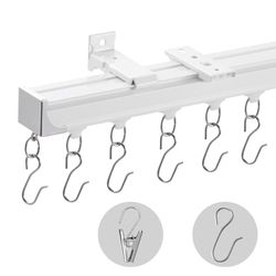 VEVOR Plafondgordijnrailset, 1,8 meter, glijdende plafondrailsysteem voor gordijnen, kamerverdeler, gordijnrail voor plafond/wandmontage, voor woonkamer, slaapkamer met haken en hardware, wit